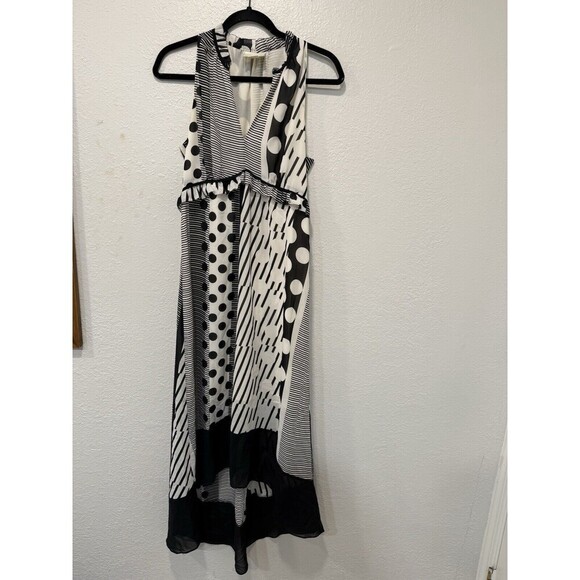 Anthropologie Maeve Halter Black Cream Dot Print Maxi Dress High Low Hem Sz Xs - Picture 2 of 9